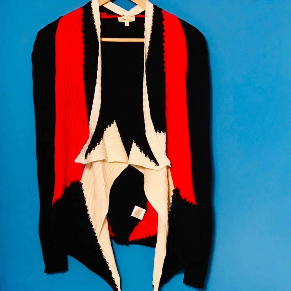 Ava Couture Red, Black and White Cardigan